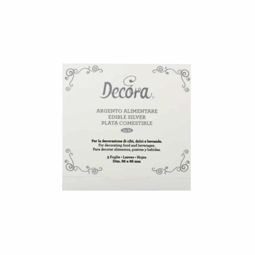 Confezione 5 foglie argento alimentare 8,6x8,6 cm Decora