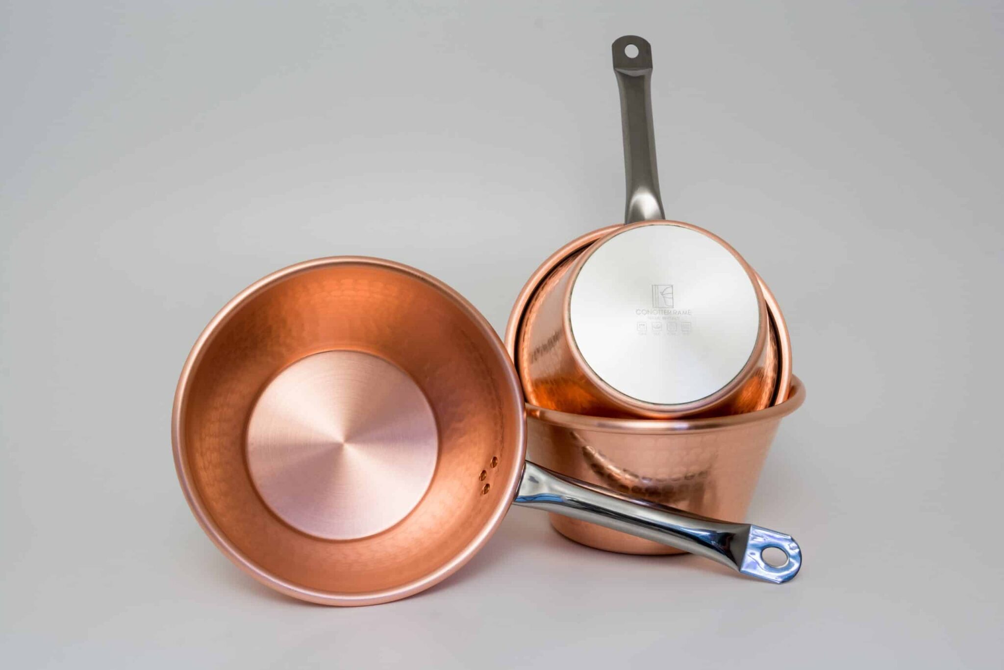 Paiolo in Rame per Induzione con manico in acciaio Artigianale Conotter