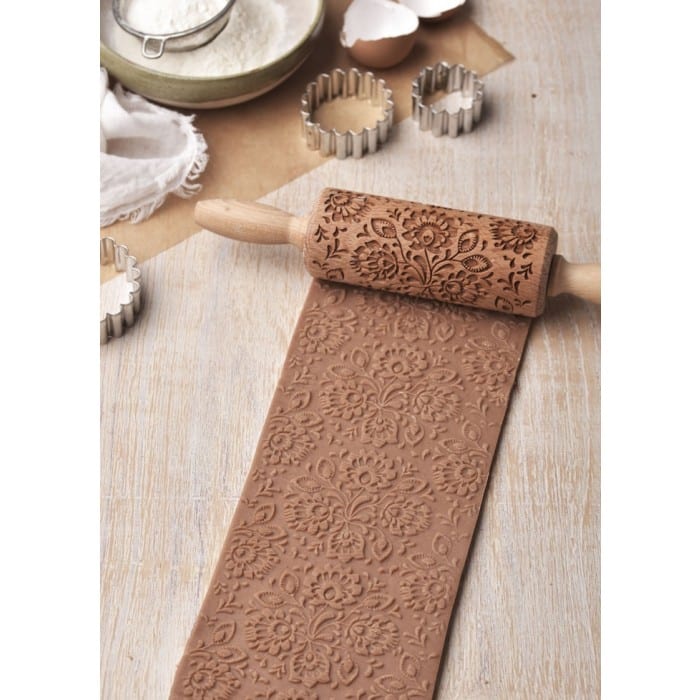 Mattarello Decorativo Folk Floreale in legno per frolla