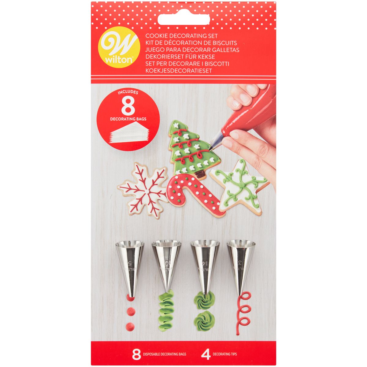 Set Beccucci Per Decorazione Biscotti Natale Wilton - 4 Punte In Acciaio (#005, #101, #012, #003) E 8 Sacchetti, Kit Completo